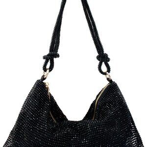 Rhinestone Purse Silver Hobo Purse Sparkly Black Evening Bag for Women Prom Part